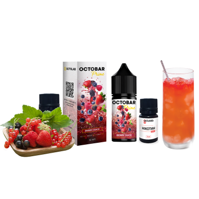 Набір для самозамішування Octobar Prime HARD Berry Juice (Малина Червона Смородін, 65 мг, 30 мл)