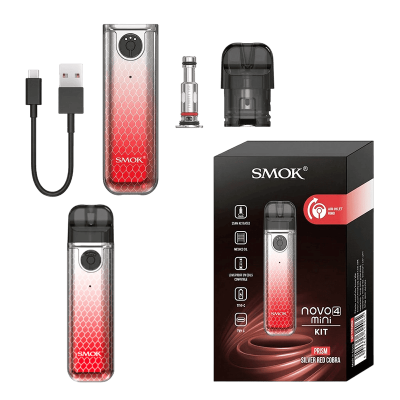 Smok Novo 4 Mini 900 Silver Red Cobra (Сріблясто-Червоний, з картриджем) Багаторазовий POD Smok Novo 4 Mini 900 Silver Red Cobra (Сріблясто-Червоний, з картриджем) Багаторазовий POD